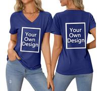 Tee Shirt Personnalisable pour Femmes, concevez Votre Propre Chemise Ajouter du Texte/Image/Logo Personnalisé Photo Imprimée Avant/Arrière, Cadeau Femme Anniversaire, Bleu foncé 3XL