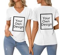 Tee Shirt Personnalisable pour Femmes, concevez Votre Propre Chemise Ajouter du Texte/Image/Logo Personnalisé Photo Imprimée Avant/Arrière, Cadeau Femme Anniversaire, Blanc 3XL