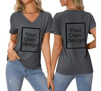 Tee Shirt Personnalisable pour Femmes, concevez Votre Propre Chemise Ajouter du Texte/Image/Logo Personnalisé Photo Imprimée Avant/Arrière, Cadeau Femme Anniversaire, Gris foncé 3XL