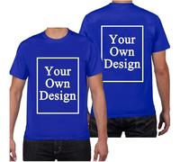 Tee Shirt Personnalisable pour Hommes/Femmes, concevez Votre Propre Chemise Ajouter du Texte/Image/Logo Personnalisé Photo Imprimée Avant/Arrière, Cadeau Fete des Peres, Bleu foncé L