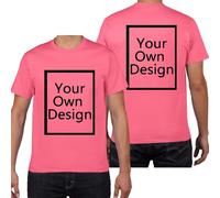 Tee Shirt Personnalisable pour Hommes/Femmes, concevez Votre Propre Chemise Ajouter du Texte/Image/Logo Personnalisé Photo Imprimée Avant/Arrière, Cadeau Fete des Peres, Rose L