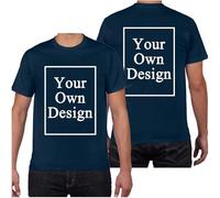 Tee Shirt Personnalisable pour Hommes/Femmes, concevez Votre Propre Chemise Ajouter du Texte/Image/Logo Personnalisé Photo Imprimée Avant/Arrière, Cadeau Fete des Peres, Marine 3XL