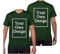 Tee Shirt Personnalisable pour Hommes/Femmes, concevez Votre Propre Chemise Ajouter du Texte/Image/Logo Personnalisé Photo Imprimée Avant/Arrière, Cadeau Fete des Peres, Vert armée M