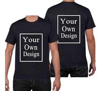 Tee Shirt Personnalisable pour Hommes/Femmes, concevez Votre Propre Chemise Ajouter du Texte/Image/Logo Personnalisé Photo Imprimée Avant/Arrière, Cadeau Fete des Peres, Noir XL