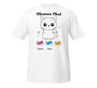 Tee-Shirt Personnalisé Famille Naissance Enfant Maman Papa Mamie Tata Chat Cadeau Humoristique Femme Bébé Garçon Fille (FR/ES, Alpha/Lettres, S, Taille Normale, Taille Normale, Blanc)