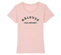 Tee Shirt Râleuse mais Adorable - pour Femme - Imprimé en France - Coton 100% Bio - Cadeau Anniversaire Punchlines Original Rigolo (Rose, M)