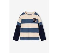 Tee-shirt rayé effet double manches bleu moyen 4A