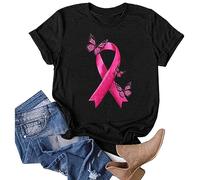 Tee Shirt Rose Cancer Du Sein Femme Cancer Du Sein Octobre Rose Ruban Arc-En T-Shirt Pas Cher Blouse Femme Chic Et Elegant Fluide Ruban