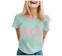 Tee Shirt Rose Femme Coton, Haut Femme Chic Et Elegant À Manches Courtes Col Rond Haut Décontractée Léger Et Aéré Ruban Sensibilisation Cancer du Sein Tops Coupe Ample
