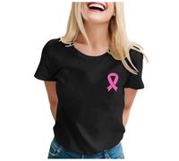 Tee Shirt Rose Femme Octobre T T-Shirt Rayé Mesh Aéré Décolleté Cancer du Sein Pins 2025 Decoration Imprimé Tshirt Lin Été Grande Taille Graphique Manches Courtes,Le Noir,L