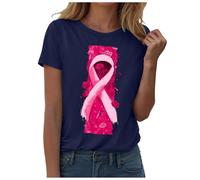 Tee-Shirt Rose Pendentif Octobre Tee Shirt Manche Longue Femme Bracelet Cancer du Sein Pins Haut Coton T-Shirt Manches Longues Kit T Lot Broche Ballon Top Poudré Pull Tshirt Vêtements Nœud