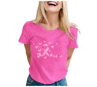 Tee Shirt Ruban Rose Femme Octobre Rose T-Shirt À Manches Courtes Col Rond Tshirt pour La Sensibilisation au Cancer du Sein Chic Et Élégant Hauts Été Top Grande Taille