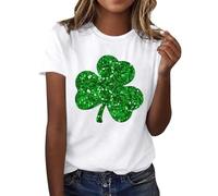 Tee Shirt Saint Patrick pour Femme Ete Irlandais du Jour Col Rond Coton T-Shirts À Manches Courtes St Patrick's Day Quatre Feuilles Trèfle Haut Respirant Déguisement Irlandais Patty
