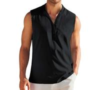 Tee Shirt sans Manche Homme Col Mao, Débardeur d'été Grande Taille avec Boutons Tank Top Chic Couleur Unie Casual Tendance pour Hommes Debardeur Léger Respirant de Plage Sports Fitness Gym