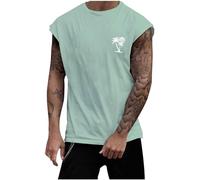 Tee Shirt sans Manche Homme Imprimé Cocotier, Debardeur Sport Grande Taille Col Rond Débardeurs été Taille Ample Casual Tendance pour Hommes Tank Top Confortable Respirant Classique Basiques Haut