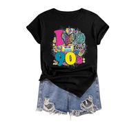 Tee Shirt Seconde Peau Femme T-Shirt « Retour aux années 90 » pour Femme,Style,Manches Courtes,idéal pour Une fête d'anniversaire(Black,XL)