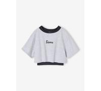 Tee-shirt sport cropped 2 en 1 avec brassière fille gris chiné 5A