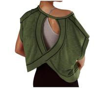 Tee Shirt Sport Femme Dos Ouvert Yoga T-Shirts à Manches Courtes Femme Fitness Running Décontracté Ample Mode Couleur Unie Top D’entraînement Port Quotidien 2024 Nouveau Sechage Rapide Hauts