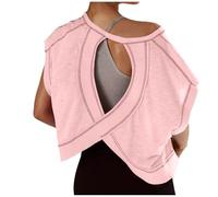 Tee Shirt Sport Femme Dos Ouvert Yoga T-Shirts à Manches Courtes Femme Fitness Running Décontracté Ample Mode Couleur Unie Top D’entraînement Port Quotidien 2024 Nouveau Sechage Rapide Hauts