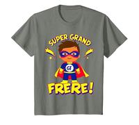 Tee Shirt Super Grand Frère - Cadeau Annonce Grossesse T-Shirt, Enfant, Vert Kaki chiné, 10 Ans