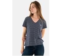 Tee shirt SUPERDRY Studios Slub Emb Vee IBX - Bleu - Femme - Coton - Manches courtes - Col V S