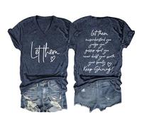 Tee Shirt T-Shirt Manches Courtes col en V pour Femme,Haut décontracté avec inspirante,Laissez-Les Vous Mal Comprendre(Navy,S)