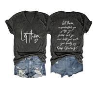 Tee Shirt T-Shirt Manches Courtes col en V pour Femme,Haut décontracté avec inspirante,Laissez-Les Vous Mal Comprendre(Grey,XL)