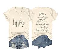 Tee Shirt T-Shirt Manches Courtes col en V pour Femme,Haut décontracté avec inspirante,Laissez-Les Vous Mal Comprendre(Beige,XXL)