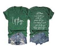 Tee Shirt T-Shirt Manches Courtes col en V pour Femme,Haut décontracté avec inspirante,Laissez-Les Vous Mal Comprendre(Green,L)