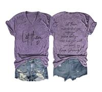 Tee Shirt T-Shirt Manches Courtes col en V pour Femme,Haut décontracté avec inspirante,Laissez-Les Vous Mal Comprendre(Purple,L)