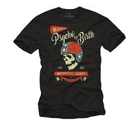 Tee Shirt Tete de Mort avec Casque Moto - Psycho by Birth - Biker Tshirt Motoard Humour Homme Noir L