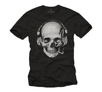 Tee Shirt Tete de Mort Homme - Swag Musique Rock Skull avec Casque Noir XXXXL