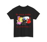 Tee shirt Unisex Calimero Ze veux zuste un petit bizou ! Homme et Femme Couleur Black, Taille L