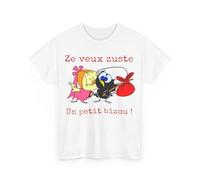 Tee Shirt Unisex Calimero ZE Veux zuste Un Petit bizou ! Homme ou Femme Taille L, Couleur White