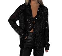 Tee-shirts À Paillettes Femme Élégant Argent Manches Longues Tee-shirts Brillant Noël T-shirt Curvy Cardigan T-Shirt Tricot grande taille Strass Chemise Soirée Paillettes Or Blouse Nouvel An Tops,