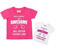 Tee-shirts blancs et roses « This What An Awesome Big Sister/Little Sister Look Like » - Pour bébés et enfants - Tailles de 0-6 mois à 14-15 ans rose rose Little 5-6 Years Big 5-6 Years
