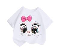 Tee-Shirts Enfant Fille Manche Courte 2-14 Ans T Shirt Ado Fille Ete Fluide Dessin Animé Imprimé Mignon Confortable Chic Pas Cher Ample Fashion Casual Jogging Vacances Haut Blouse (White, 4-6 Years)