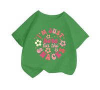 Tee-Shirts Enfant Fille Manche Courte 2-14 Ans T-Shirt Fluide Ado Fille été Dessin Animé Imprimé Mignon Confortable Ample Pas Cher Chic Fashion Casual Plage Vacances Haut Tops (Green, 12-14 Years)