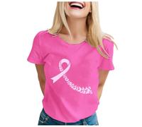 Tee Short Octobre Rose Tshirt Femme T-Shirt Décolleté Shirt Mesh Aéré Graphique Pull Cancer du Sein Col Rond Rayé T Sèche-Rapide Uni Pins 2025 Ruban Basic Manches Courtes Été,Rose,XL