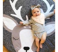 Teeaw-Kikom Tapis Ramper Bébé Tapis De Jeu Animaux Coton Rond Tapis Pour Filles Garçons Eveil Enfants Decoration Chambre 90cm (Élan Gris)