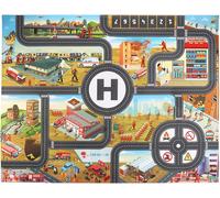 Teeaw-Tapis De Ville De Feu De Pvc 100 X 130 Cm, Jeux De Feu, Tapis De Piste De Voiture Pour Les Tout - Petits, Tapis De Chambre Et De Salle De Jeux Pour Enfants Et Enfants