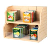 TeeBox avec 8 Compartiments de Rangement pour 140 sachets de thé,Organisateur Vertical de sachets de thé 2 Animaux,Porte-sachets de thé en Bambou