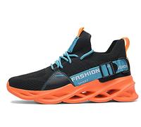 Teechodina Chaussures de course pour homme, respirantes, creuses, baskets, chaussures de loisirs, pour le jogging, le skateboard, la danse de rue, B Noir Orange, 44 EU