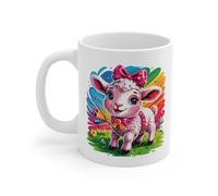 Teecustom Mug Agneau Kawaii avec Nœud Rose - Tasse Mouton Cute Arc-en-Ciel - Design Animal Mignon et Féérique - Cadeau Original pour Enfants et Amoureux des Animaux Kawaii - Céramique 325ml