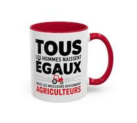 Teecustom Mug Agriculteur Humour - “Tous les hommes naissent égaux mais les meilleurs deviennent agriculteurs” - Tasse Cadeau Métier Ferme - 325 ml Noir Bleu Rouge (Rouge)