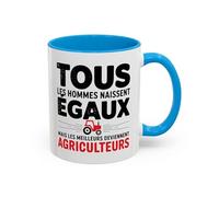 Teecustom Mug Agriculteur Humour - “Tous les hommes naissent égaux mais les meilleurs deviennent agriculteurs” - Tasse Cadeau Métier Ferme - 325 ml Noir Bleu Rouge (Bleu)