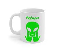 Teecustom Mug Alien Personnalisé avec Prénom Tasse Humour Rose OVNI Signe Jul Cadeau Drôle et Original (Vert)
