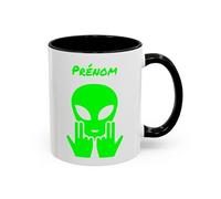 Teecustom Mug Alien Personnalisé avec Prénom Tasse Humour Rose OVNI Signe Jul Cadeau Drôle et Original (Vert(Noir))