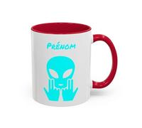 Teecustom Mug Alien Personnalisé avec Prénom Tasse Humour Rose OVNI Signe Jul Cadeau Drôle et Original (Bleu(Rouge))