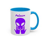 Teecustom Mug Alien Personnalisé avec Prénom Tasse Humour Rose OVNI Signe Jul Cadeau Drôle et Original (Violet(Bleu))